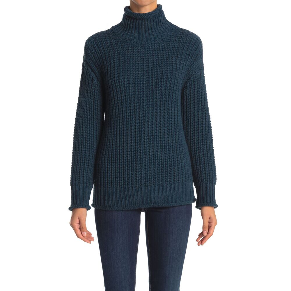 Vici Connie Teal Blue Chunky Cable Knit Sweater S Turtleneck Cozy Winter